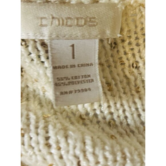 Chico’s Metallic Sequin Sweater Hi-Low Hem Cream Ivory Women’s Size 1 (M/L) - Picture 2 of 15